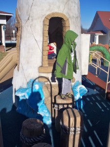 Stepping stones from the lighthouse at Chessie's Backyard Playground