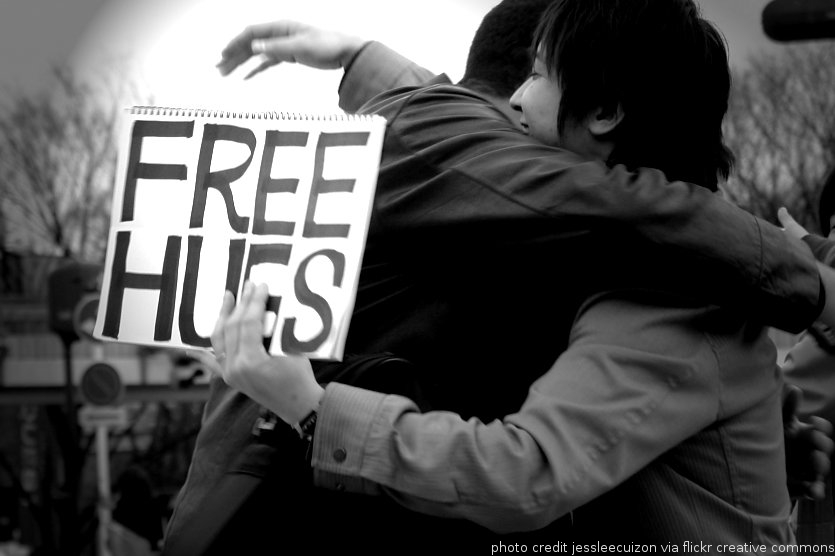 Free Hugs in memory of Becky Johns on Valentine's Day, her birthday.