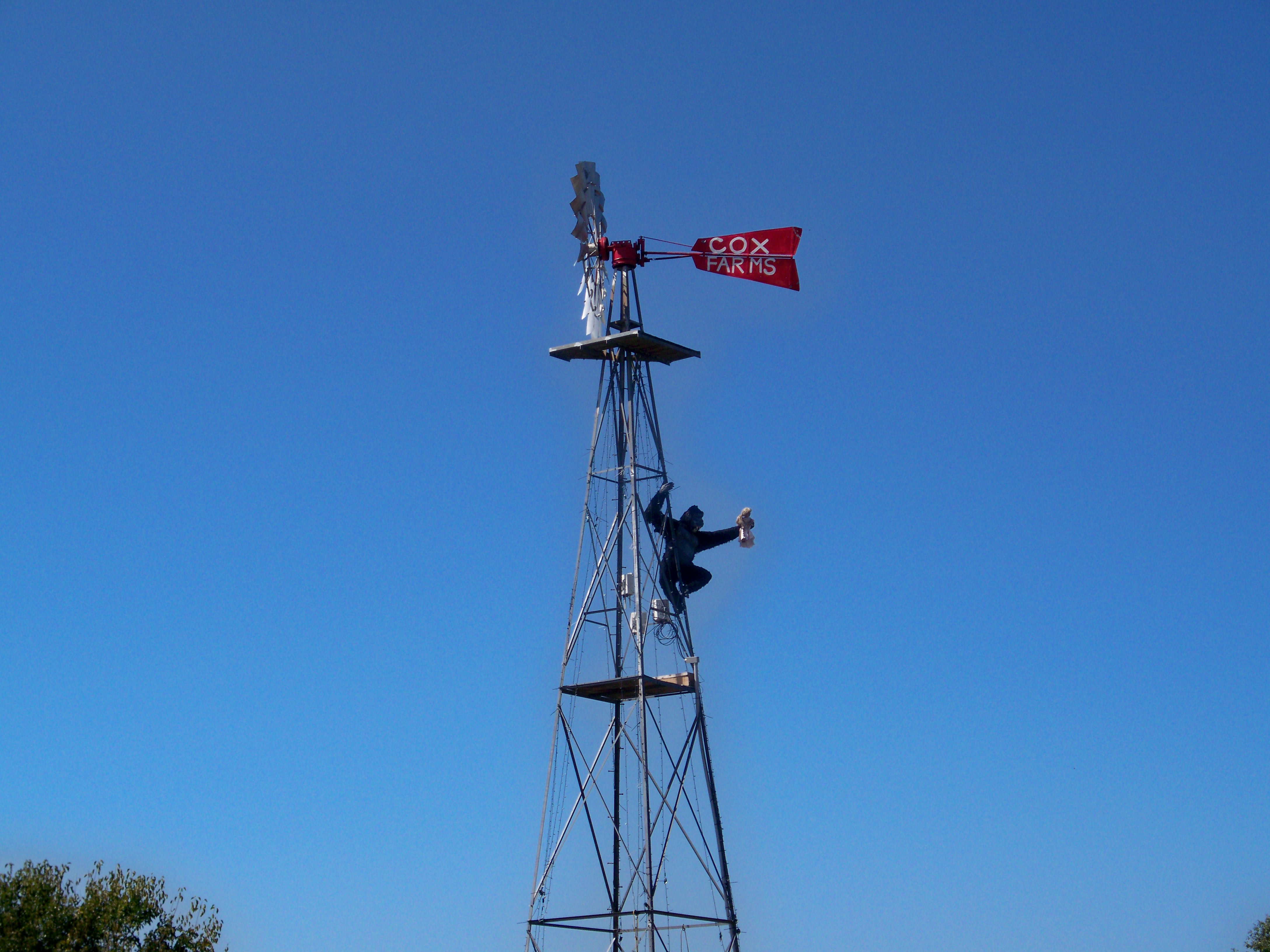 Gorilla on a windmill at Cox Farms The Joy Troupe NOVA